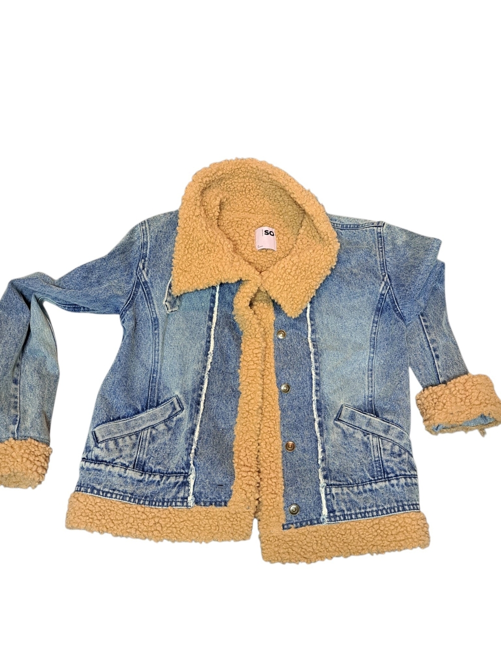 SO Women’s Medium Sherpa Lined Denim Jacket Blue Jean Trucker Coat